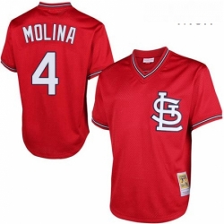 Mens Mitchell and Ness St Louis Cardinals 4 Yadier Molina Authentic Red Throwback MLB Jersey