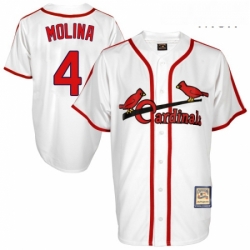 Mens Mitchell and Ness St Louis Cardinals 4 Yadier Molina Authentic White Throwback MLB Jersey