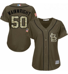 Womens Majestic St Louis Cardinals 50 Adam Wainwright Replica Green Salute to Service MLB Jersey