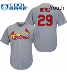 Youth Majestic St Louis Cardinals 29 lex Reyes Replica Grey Road Cool Base MLB Jersey 