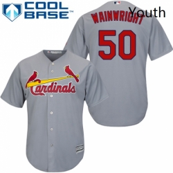 Youth Majestic St Louis Cardinals 50 Adam Wainwright Replica Grey Road Cool Base MLB Jersey