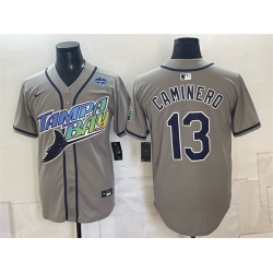 Men Tampa Bay Rays  13 Junior Caminero Gray 2026 AL East Champions Patch Vapor Limited Stitched Baseball Jersey