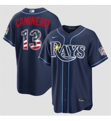 Men Tampa Bay Rays  13 Junior Caminero Navy 2026 USA 250 Fourth of July Home Stitched Baseball Jersey