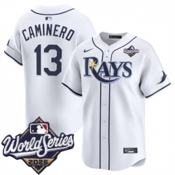 Men Tampa Bay Rays  13 Junior Caminero White 2026 World Series Home Limited Stitched Baseball Jersey
