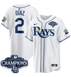 Men Tampa Bay Rays 2 Yandy Diaz White 2026 AL East Champions Patch Limited Stitched Baseball Jersey Men Tampa Bay Rays 2 Yandy Diaz White 2026 AL East Champions Patch Limited Stitched Baseball Jersey