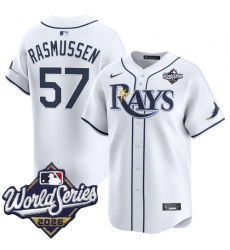 Men Tampa Bay Rays 57 Drew Rasmussen White 2026 World Series Home Limited Stitched Baseball Jersey Men Tampa Bay Rays 57 Drew Rasmussen White 2026 World Series Home Limited Stitched Baseball Jersey