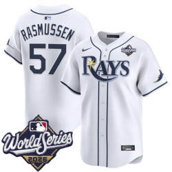 Men Tampa Bay Rays  57 Drew Rasmussen White 2026 World Series Home Limited Stitched Baseball Jersey