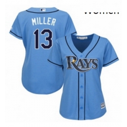 Womens Majestic Tampa Bay Rays 13 Brad Miller Authentic Light Blue Alternate 2 Cool Base MLB Jersey 