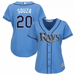 Womens Majestic Tampa Bay Rays 20 Steven Souza Authentic Light Blue Alternate 2 Cool Base MLB Jersey