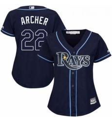 Womens Majestic Tampa Bay Rays 22 Chris Archer Replica Navy Blue Alternate Cool Base MLB Jersey