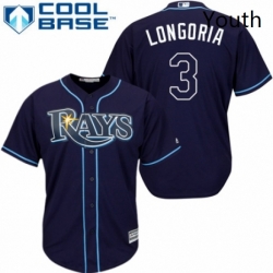 Youth Majestic Tampa Bay Rays 3 Evan Longoria Authentic Navy Blue Alternate Cool Base MLB Jersey