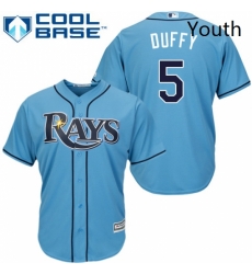 Youth Majestic Tampa Bay Rays 5 Matt Duffy Authentic Light Blue Alternate 2 Cool Base MLB Jersey