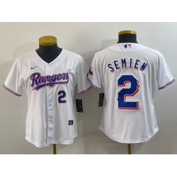 Women Texas Rangers 2 Marcus Semien White Gold Cool Base Stitched Baseball Jersey
