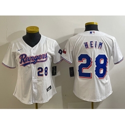Women Texas Rangers 28 Jonah Heim White With Patch Stitched Baseball Jersey 1