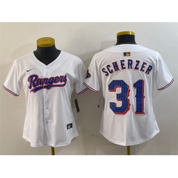 Women Texas Rangers 31 Max Scherzer White Gold Stitched Baseball Jersey