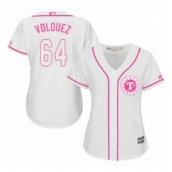 Womens Majestic Texas Rangers 64 Edinson Volquez Replica White Fashion Cool Base MLB Jersey 