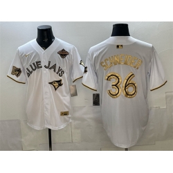 Men Toronto Blue Jays  36 Davis Schneider White Gold 2025 American League Champions Limited Stitched Baseball Jersey