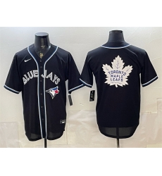 Men Toronto Blue Jays   Leafs With White Leafs Logo 2026 Fashion Replica Black Out Stitched Baseball Jersey