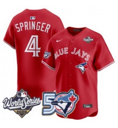 Men Women Youth Blue Jays 50th Patch 2025 World Series Red 4 Springer Stitched Jersey 