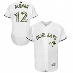 Mens Majestic Toronto Blue Jays 12 Roberto Alomar Authentic White 2016 Memorial Day Fashion Flex Base Jerseys