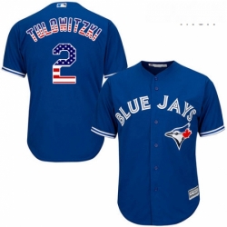 Mens Majestic Toronto Blue Jays 2 Troy Tulowitzki Authentic Royal Blue USA Flag Fashion MLB Jersey