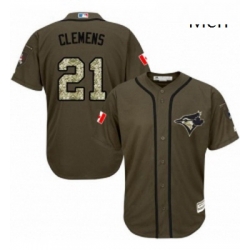 Mens Majestic Toronto Blue Jays 21 Roger Clemens Replica Green Salute to Service MLB Jersey