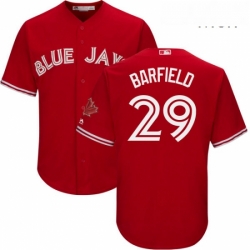 Mens Majestic Toronto Blue Jays 29 Jesse Barfield Replica Scarlet Alternate Cool Base MLB Jersey 