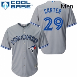 Mens Majestic Toronto Blue Jays 29 Joe Carter Replica Grey Road MLB Jersey