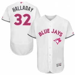 Mens Majestic Toronto Blue Jays 32 Roy Halladay Authentic White 2016 Mothers Day Fashion Flex Base MLB Jersey