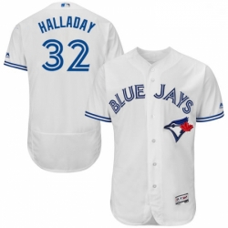 Mens Majestic Toronto Blue Jays 32 Roy Halladay White Home Flex Base Authentic Collection MLB Jersey