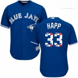 Mens Majestic Toronto Blue Jays 33 JA Happ Authentic Blue Team Logo Fashion MLB Jersey