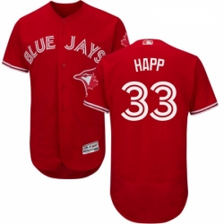 Mens Majestic Toronto Blue Jays 33 JA Happ Scarlet Flexbase Authentic Collection Alternate MLB Jersey