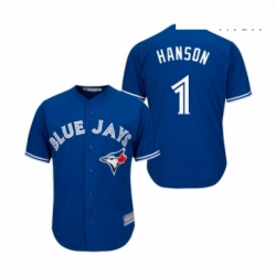 Mens Toronto Blue Jays 1 Alen Hanson Replica Blue Alternate Baseball Jersey 