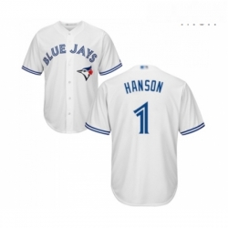 Mens Toronto Blue Jays 1 Alen Hanson Replica White Home Baseball Jersey 