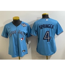 Women Toronto Blue Jays 4 George Springer Blue 2025 World Series Cool Base Stitched Baseball Jersey Women Toronto Blue Jays 4 George Springer Blue 2025 World Series Cool Base Stitched Baseball Jersey