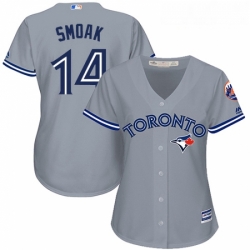 Womens Majestic Toronto Blue Jays 14 Justin Smoak Replica Grey Road MLB Jersey