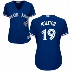 Womens Majestic Toronto Blue Jays 19 Paul Molitor Replica Blue Alternate MLB Jersey