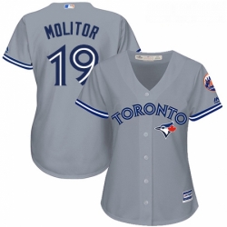 Womens Majestic Toronto Blue Jays 19 Paul Molitor Replica Grey Road MLB Jersey