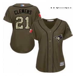 Womens Majestic Toronto Blue Jays 21 Roger Clemens Authentic Green Salute to Service MLB Jersey