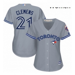 Womens Majestic Toronto Blue Jays 21 Roger Clemens Replica Grey Road MLB Jersey