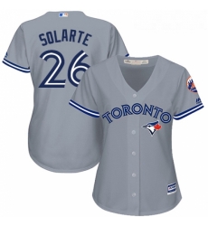 Womens Majestic Toronto Blue Jays 26 Yangervis Solarte Authentic Grey Road MLB Jersey 