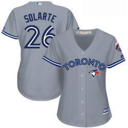 Womens Majestic Toronto Blue Jays 26 Yangervis Solarte Authentic Grey Road MLB Jersey 