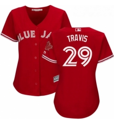 Womens Majestic Toronto Blue Jays 29 Devon Travis Authentic Scarlet Alternate MLB Jersey