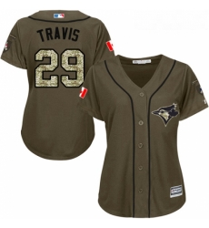 Womens Majestic Toronto Blue Jays 29 Devon Travis Replica Green Salute to Service MLB Jersey