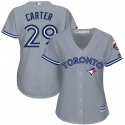 Womens Majestic Toronto Blue Jays 29 Joe Carter Authentic Grey Road MLB Jersey