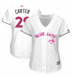 Womens Majestic Toronto Blue Jays 29 Joe Carter Replica White Mothers Day Cool Base MLB Jersey