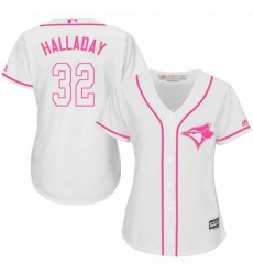 Womens Majestic Toronto Blue Jays 32 Roy Halladay Replica White Fashion Cool Base MLB Jersey