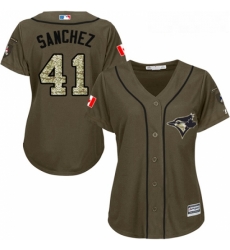 Womens Majestic Toronto Blue Jays 41 Aaron Sanchez Authentic Green Salute to Service MLB Jersey