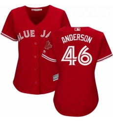 Womens Majestic Toronto Blue Jays 46 Brett Anderson Replica Scarlet Alternate MLB Jersey 