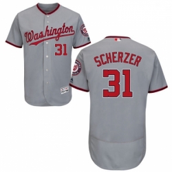 Mens Majestic Washington Nationals 31 Max Scherzer Grey Road Flex Base Authentic Collection MLB Jersey